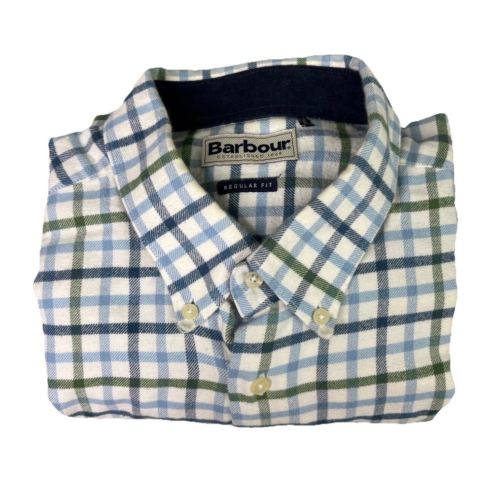 Barbour Flannel Shirt Mens XL Plaid Blue Button Down Long Sleeve Regular Fit